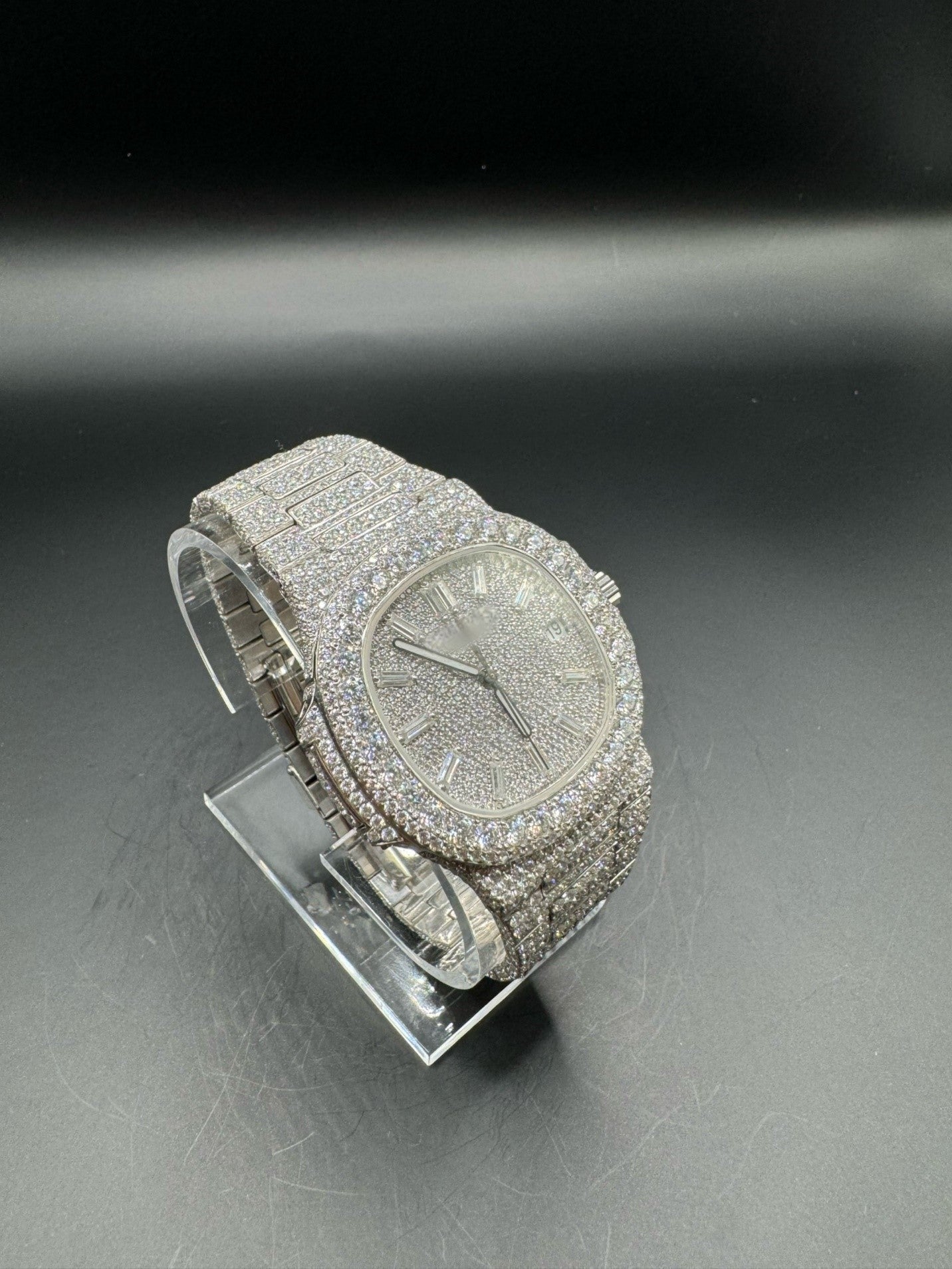 Moissanite Watch with Baguette Dial (41mm)